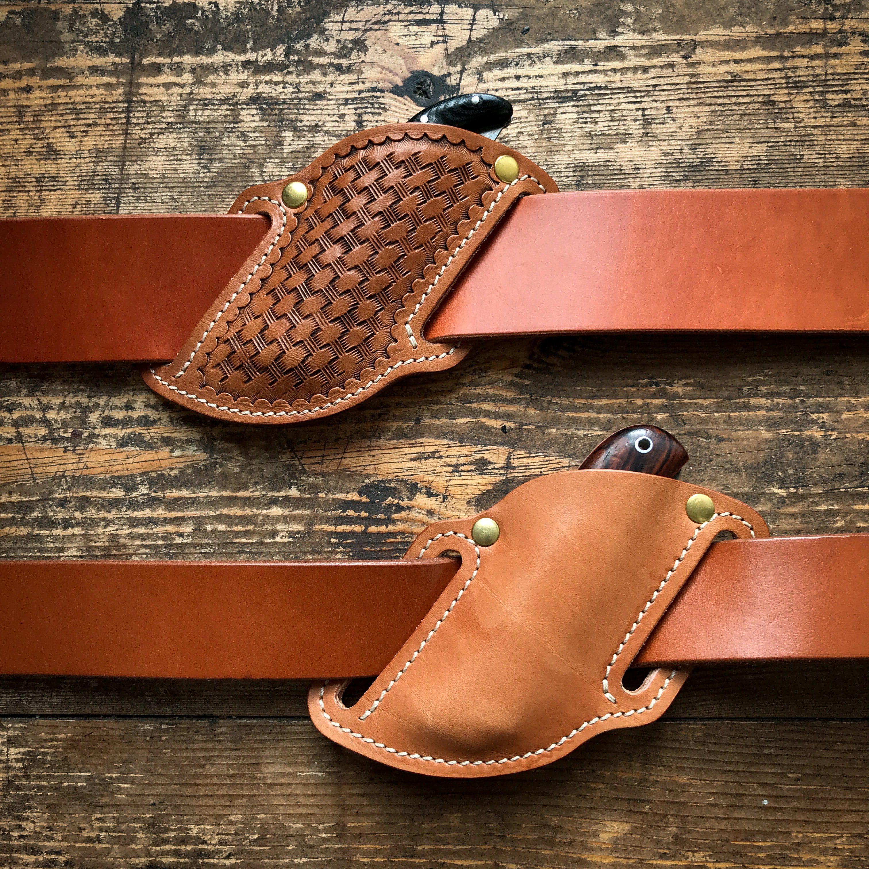Pancake pocket knife leather sheath TexuCrafts