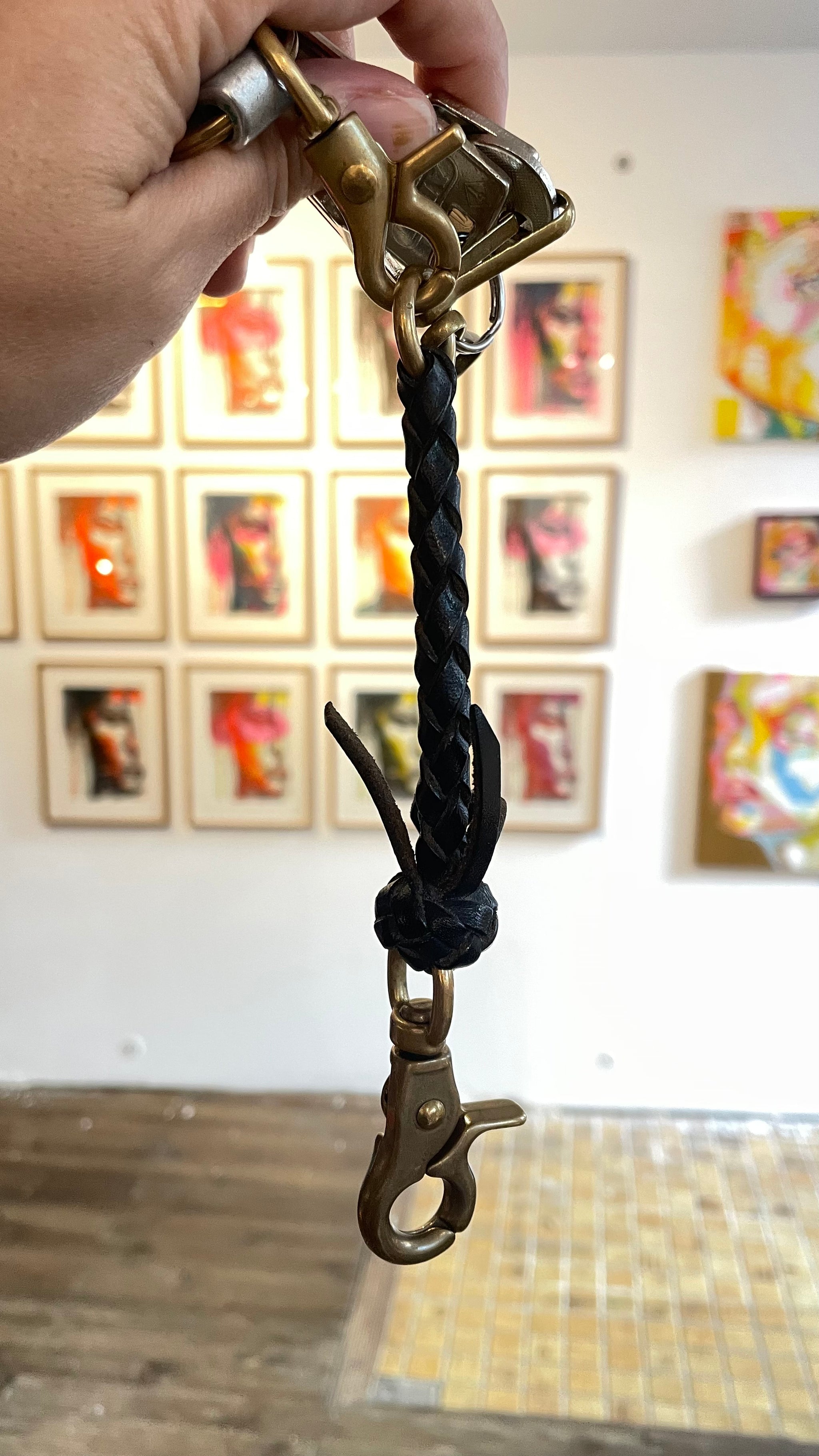 carabiner fish hook Braided Leather Keychain Fish hook or Carabiner